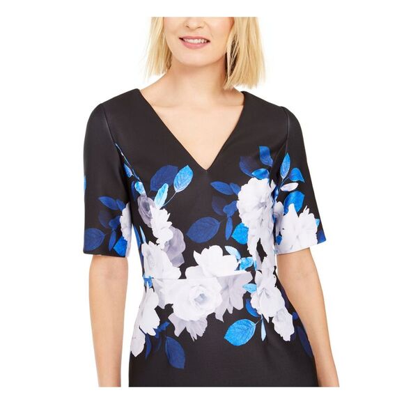 ADRIANNA PAPELL Womens Short Sleeve V Neck Knee Length Evening Sheath Dress - Picture 3 of 4